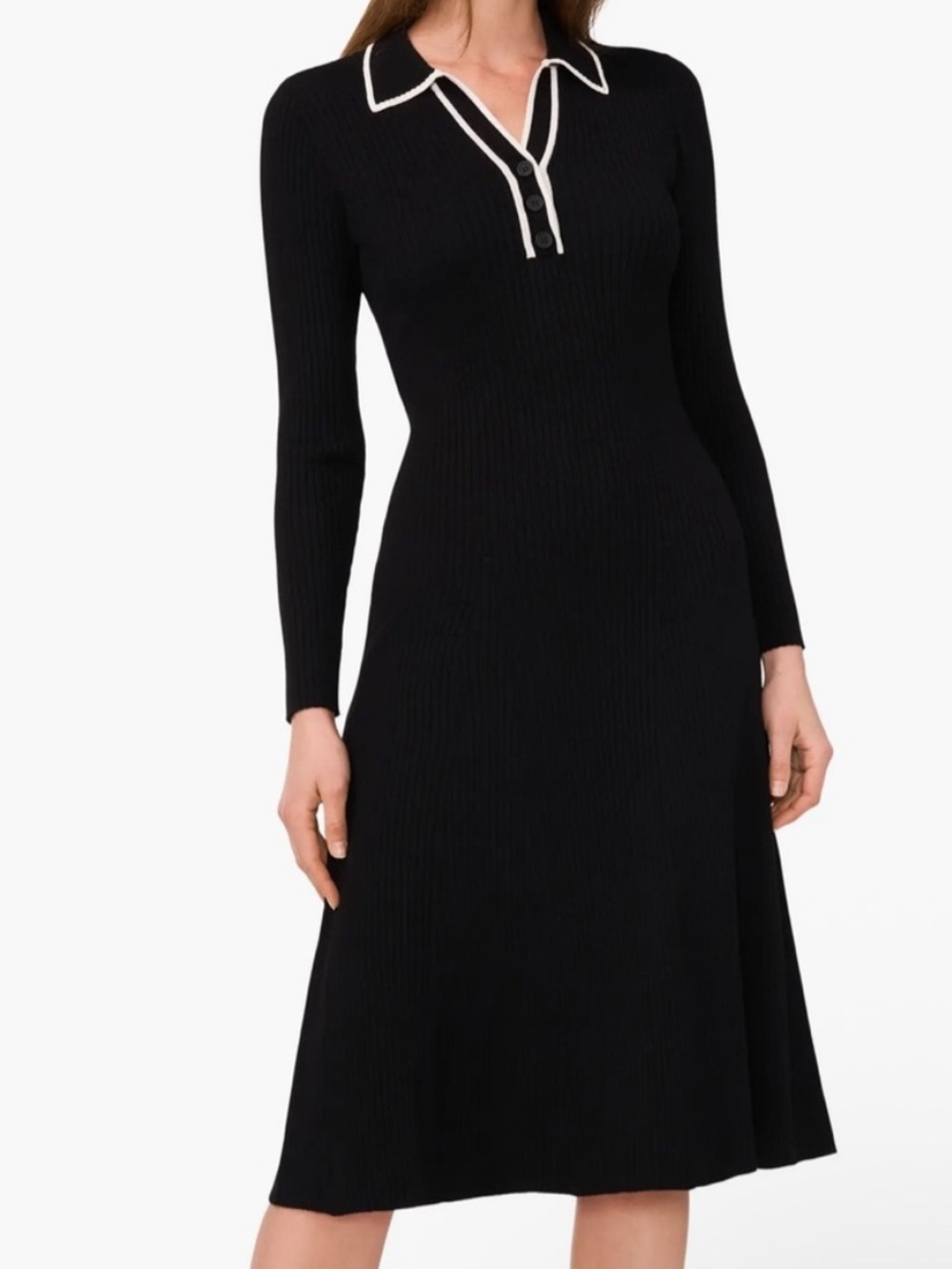 Halogen Black Ribbed Polo Dress with White Piping